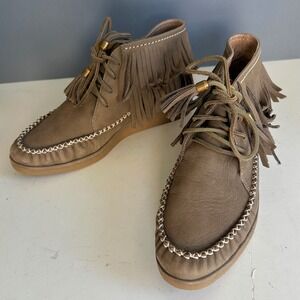 UGG Australia Moccasin Boots Womens 7 Fringe Brown Leather Western Festival